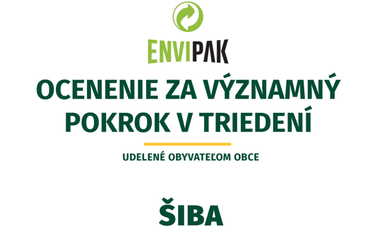 Ocenenie za významný pokrok v triedení - udelené obyvateľom obce ŠIBA
